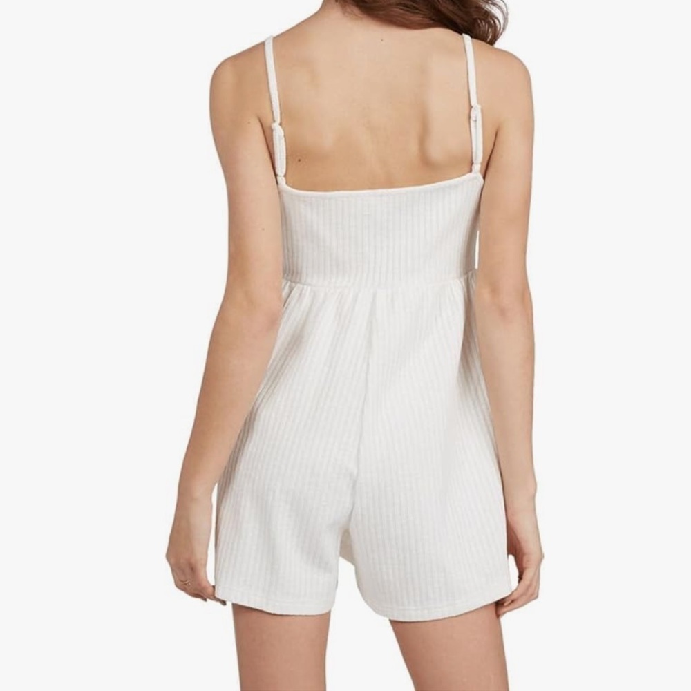 NWOT Roxy Sun N Vibes Tie Button Keyhole Front Rib Romper Ivory Color Size Small - Picture 3 of 10